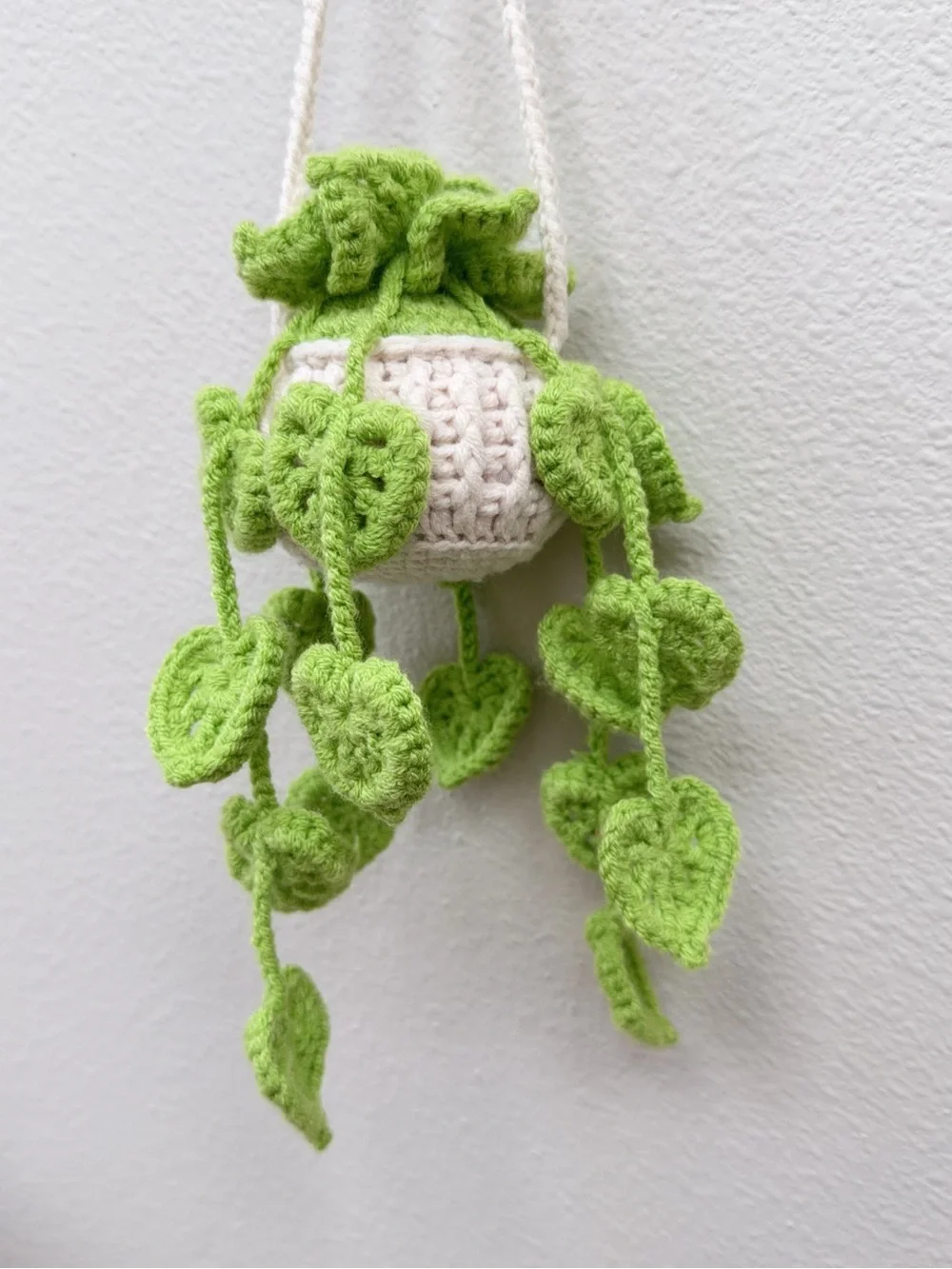 Handmade Crochet Hanging Plant Wall Decor - Green